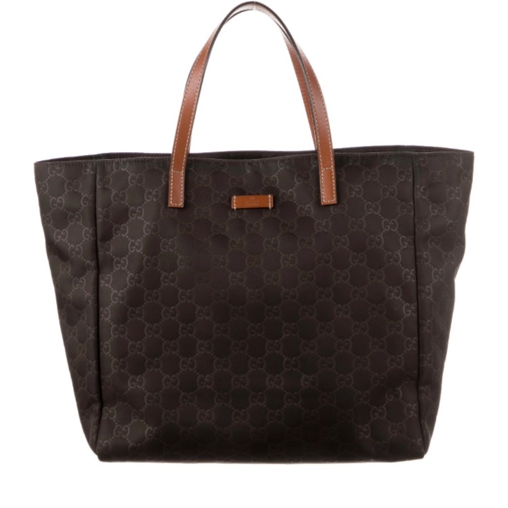 Gucci Brown Monogram Canvas Tote with Tan Leather Handles